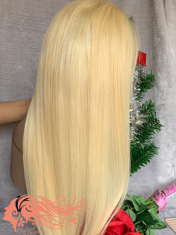 Csqueen 9A hair Straight 4*4 Closure WIG #613 Blonde 100% Virgin Hair 180%density - Click Image to Close